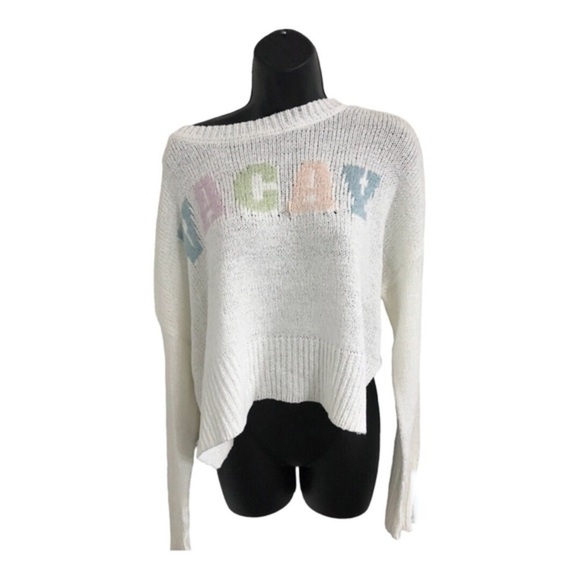 Jessica Simpson offwhite slouchy resort vacay mode‎ crochet look sweater size M - Picture 1 of 11